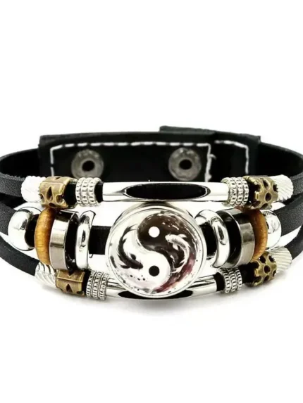 Yin Yang Tai Chi punk leather bracelet