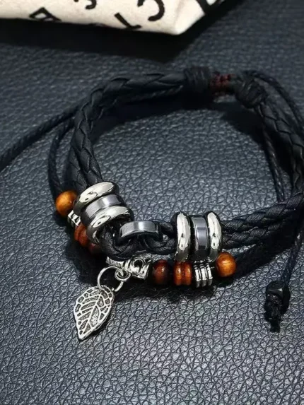 Vintage Beaded Alloy Leaf Bracelet