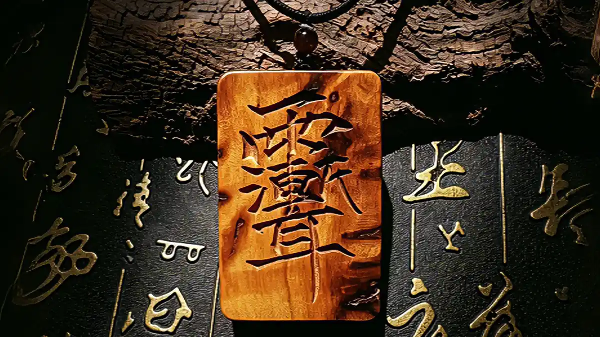 Ancient Thunder-Forged Jujube Wood Talisman Plaque with Gold Calligraphy