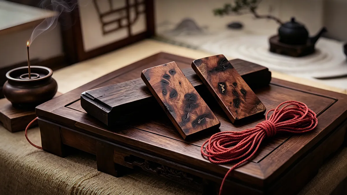 Daoist Monastic Altar with Thunderwood Slips Cinnabar Cord and Incense